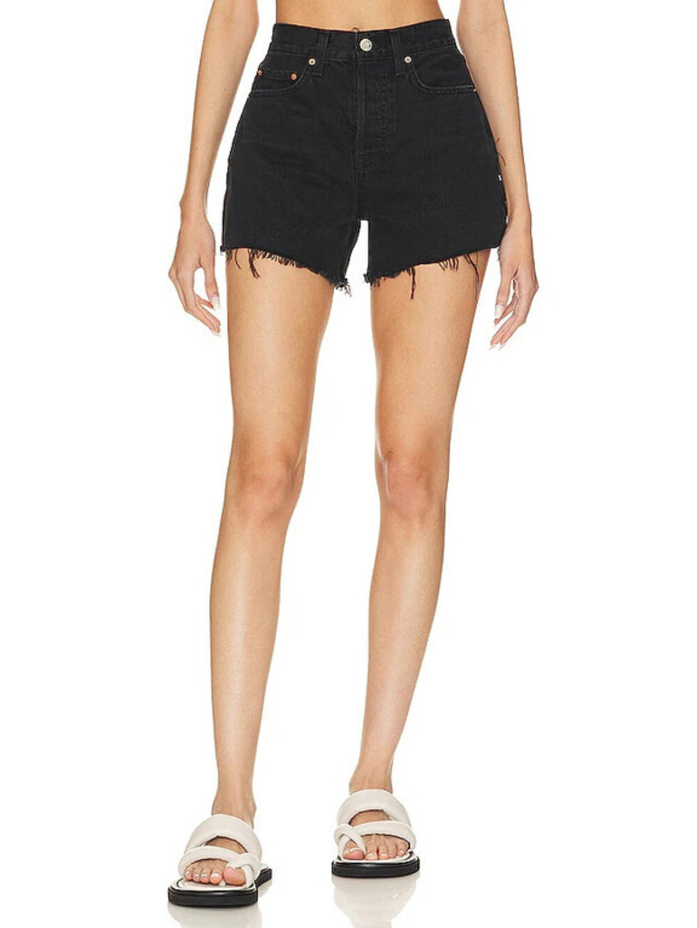 GRLFRND Celina High Rise easy Fit Short black raw hem size 23 NWT $165msrp
